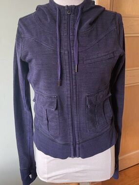 LULULEMON Vintage Dark Blue-Purple Hooded Zip-Up Sweater Cargo Pockets, Size M